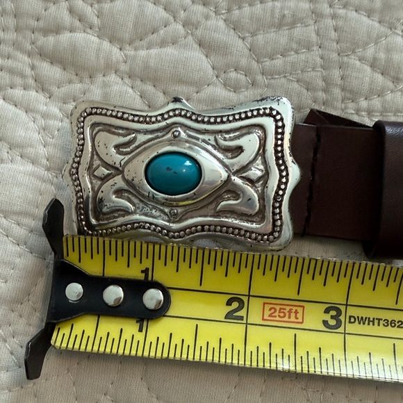 Brown Leather Belt with Silver Buckle - Picture 4 of 6